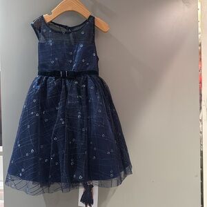 Blue and White Formal Dress with Cap Sleeves